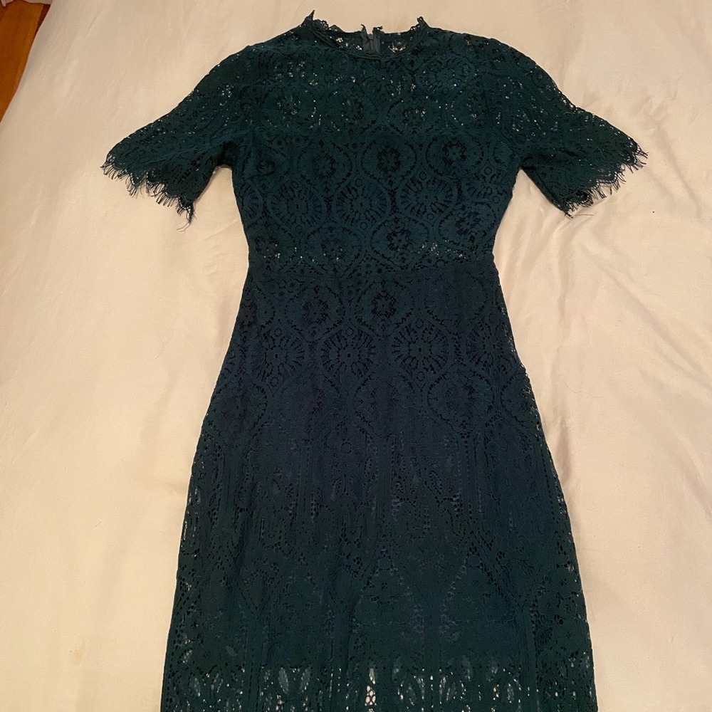 lulus forest green midi lace dress